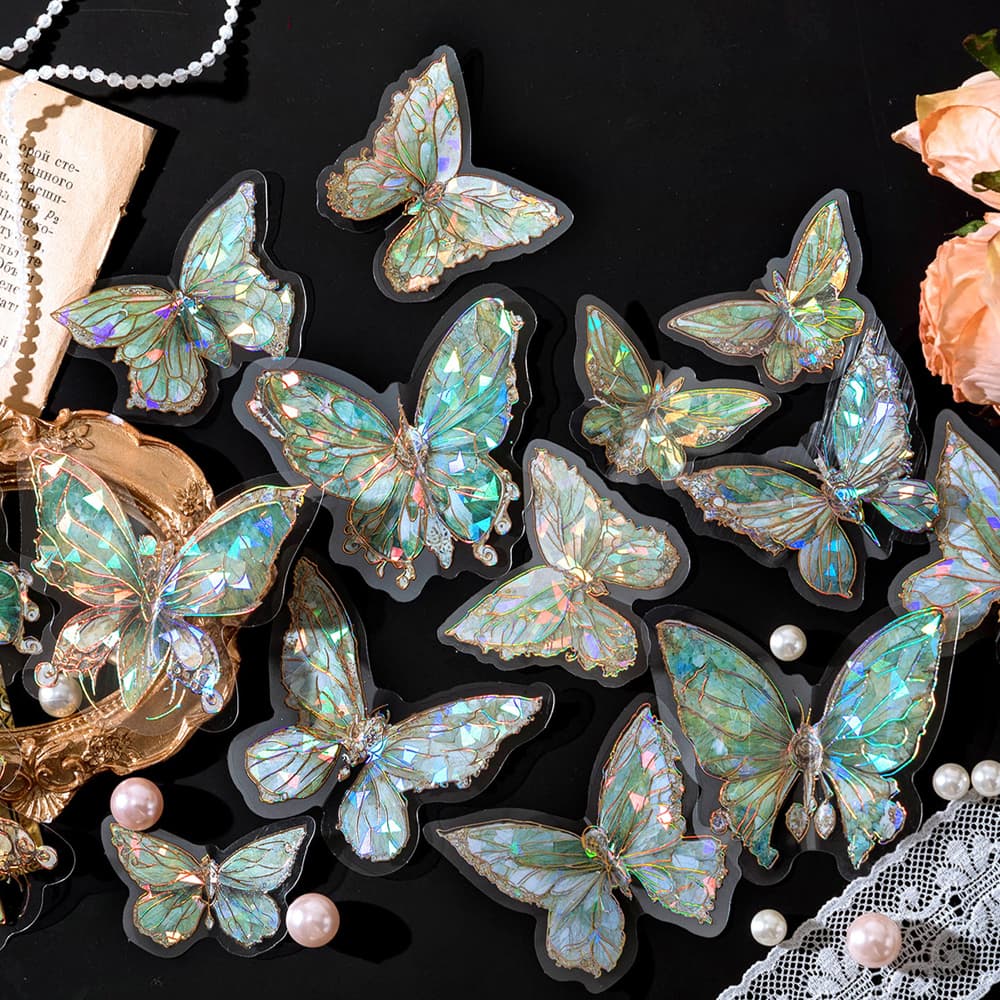 Autocollants PET en forme de papillon brillant