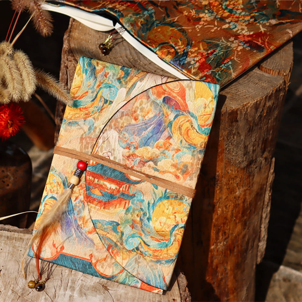 Asian Vintage Dunhuang Style Fabric A5 Notebook Binder & Book Cover Journal Gift For Her