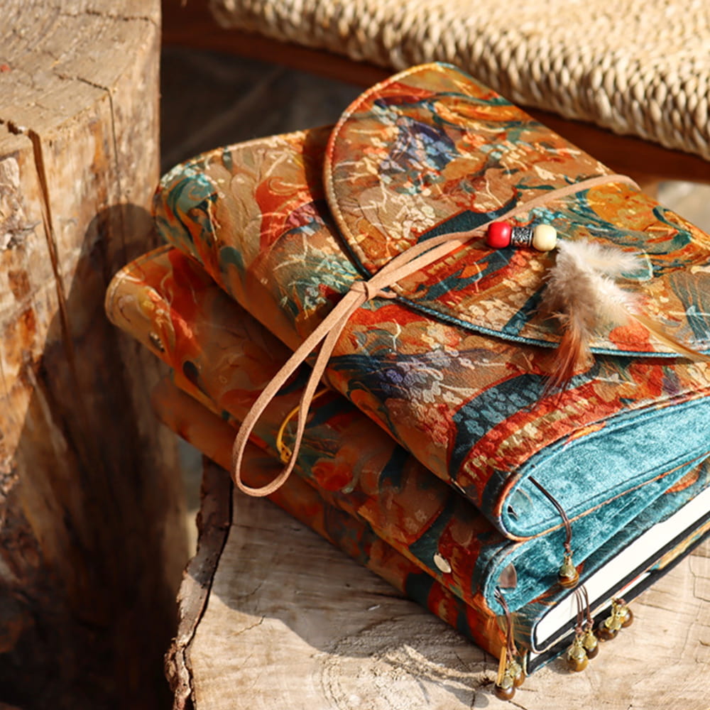 Asian Vintage Dunhuang Style Fabric A5 Notebook Binder & Book Cover Journal Gift For Her