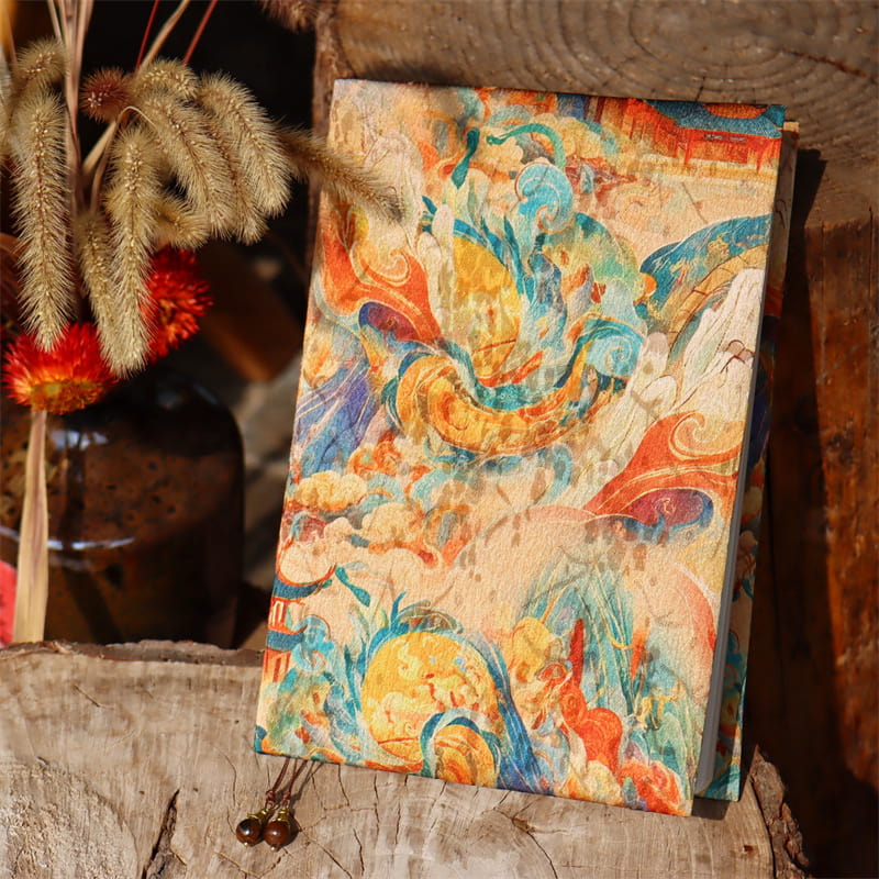 Carnet de notes A5 en tissu style Dunhuang vintage asiatique, avec couverture de livre, cadeau pour elle