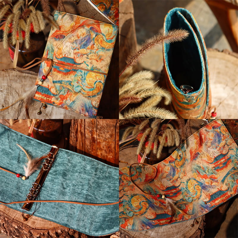 Carnet de notes A5 en tissu style Dunhuang vintage asiatique, avec couverture de livre, cadeau pour elle