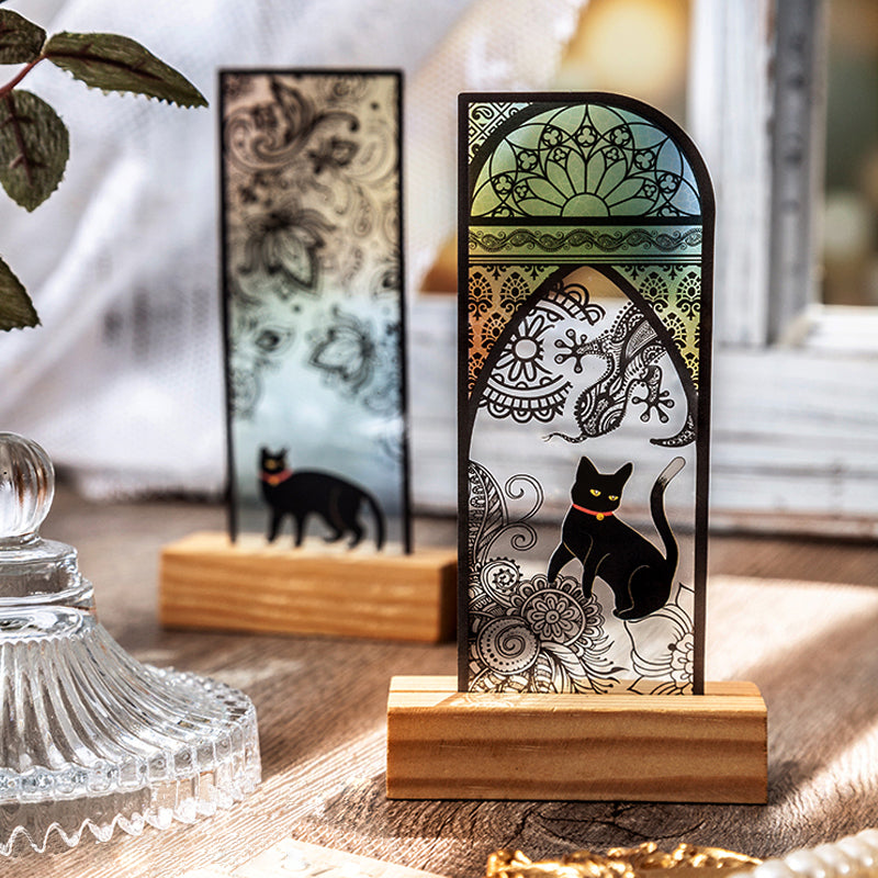 Mystisches schwarzes Katzen-Lesezeichen – durchscheinender Seitenhalter im Gothic-Stil