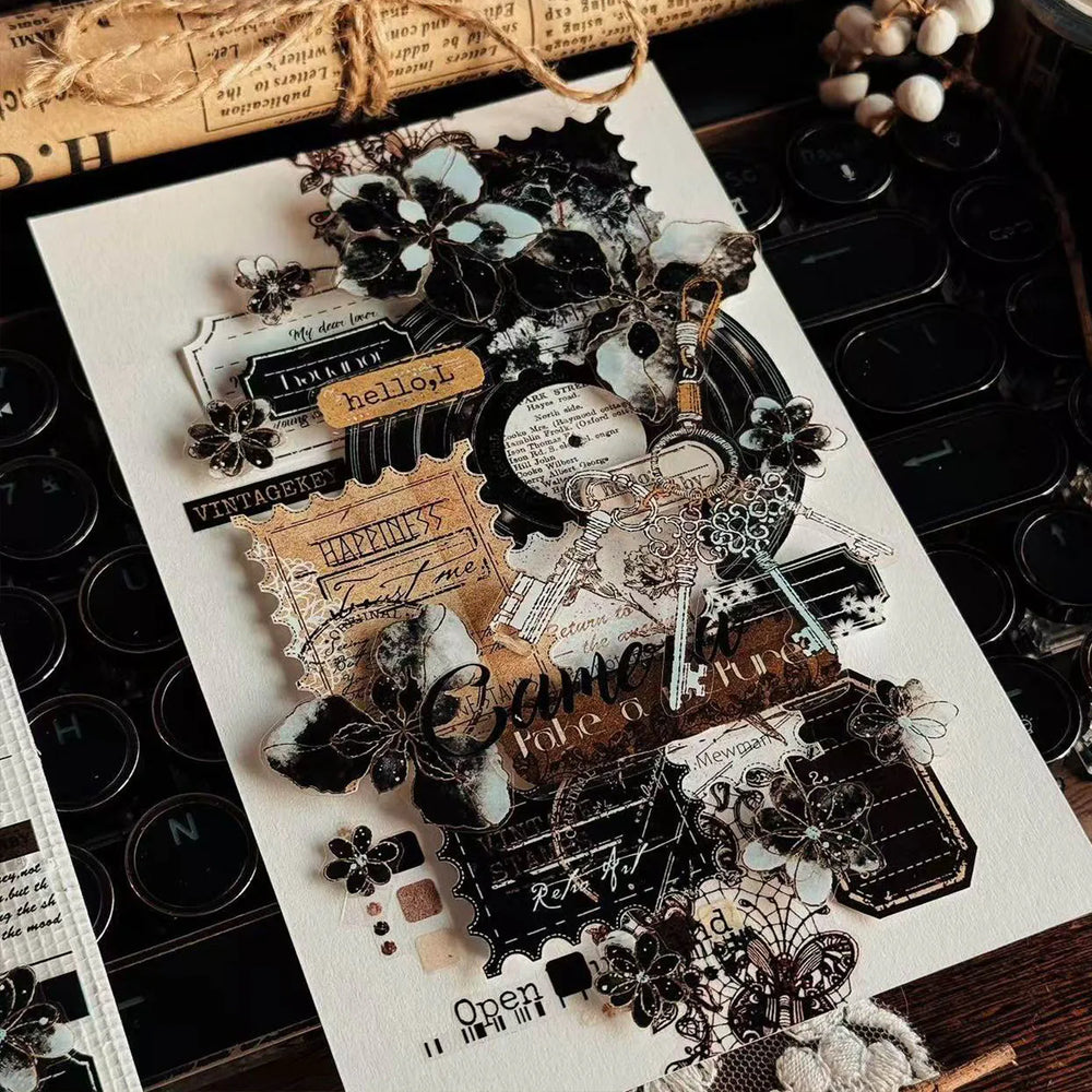 Black & White Floral Gold Foil PET Washi Tape | Elegant Decorative Tape