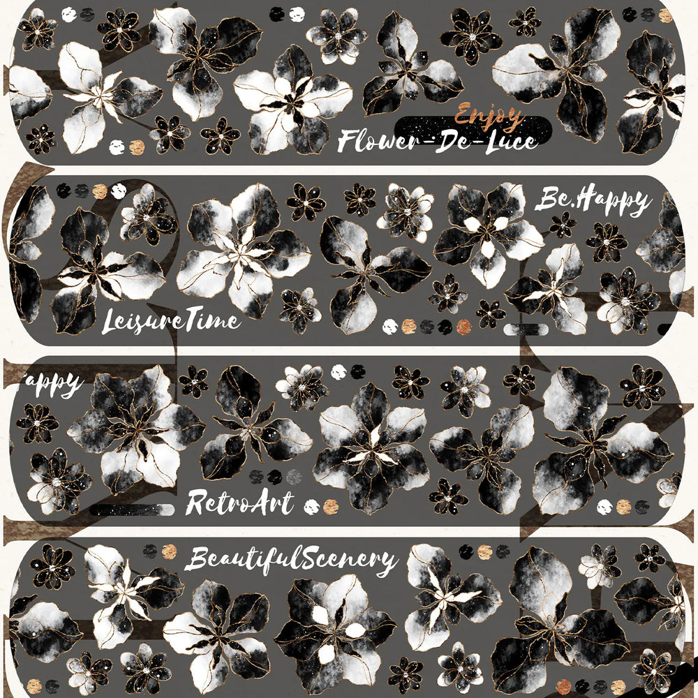Black & White Floral Gold Foil PET Washi Tape | Elegant Decorative Tape