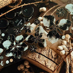 Black & White Floral Gold Foil PET Washi Tape | Elegant Decorative Tape