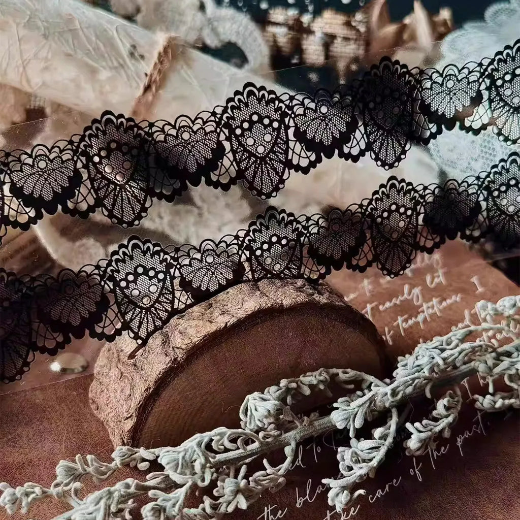 Black & White Lace Background PET Tape | Wide Journaling Ephemera Tape