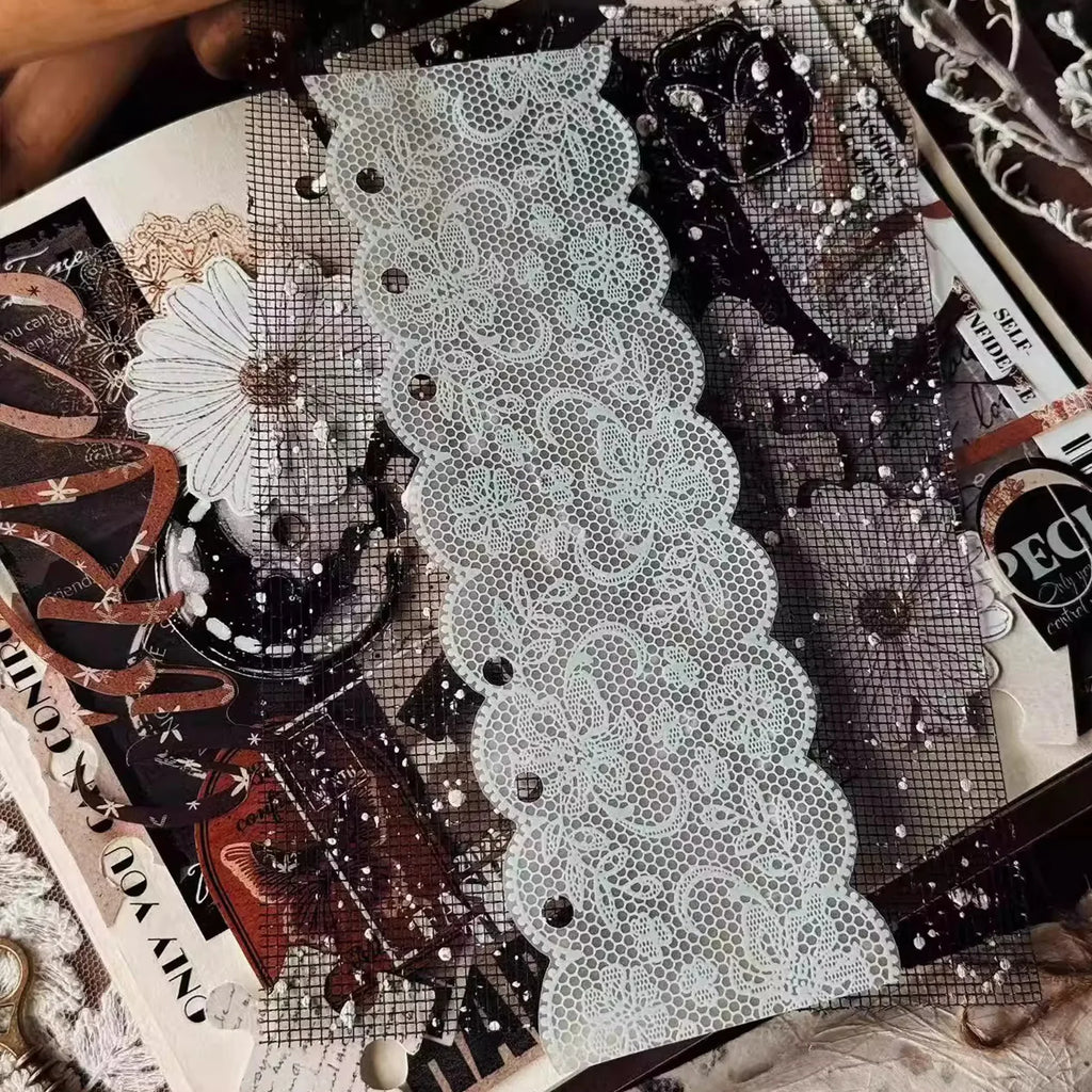 Black & White Lace Background PET Tape | Wide Journaling Ephemera Tape