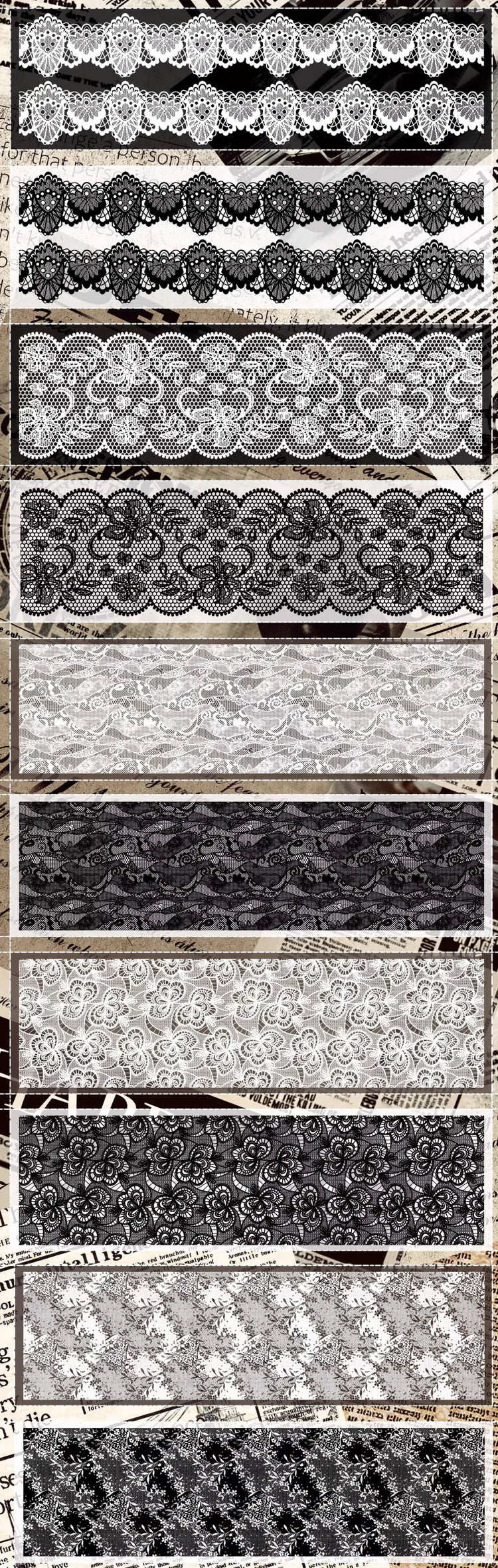 Black & White Lace Background PET Tape | Wide Journaling Ephemera Tape