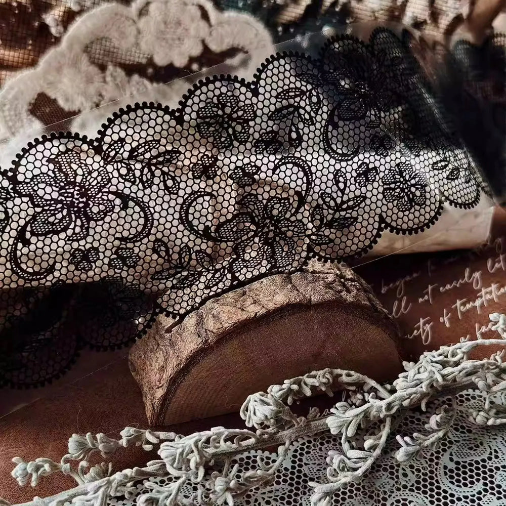 Black & White Lace Background PET Tape | Wide Journaling Ephemera Tape