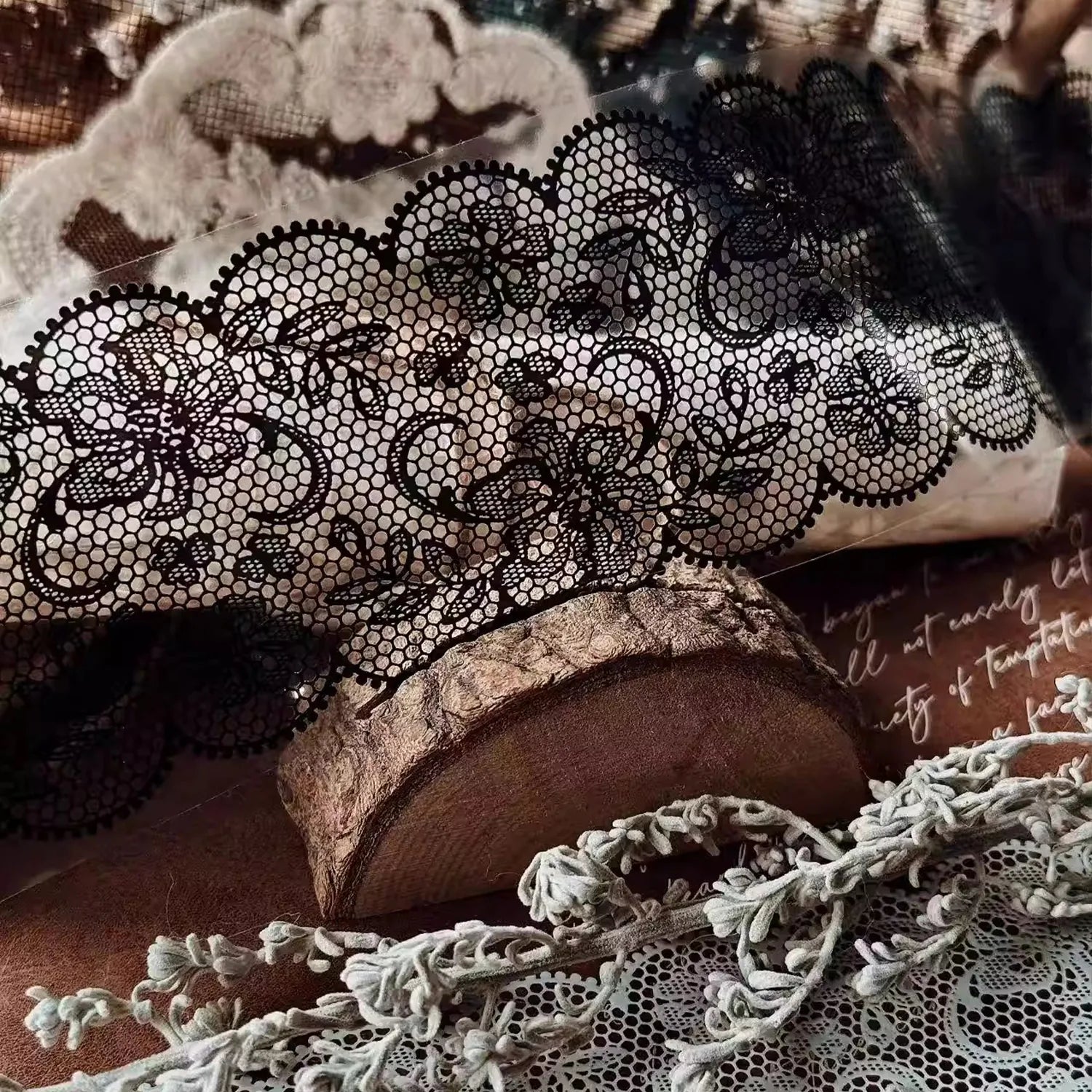 Black & White Lace Background PET Tape | Wide Journaling Ephemera Tape