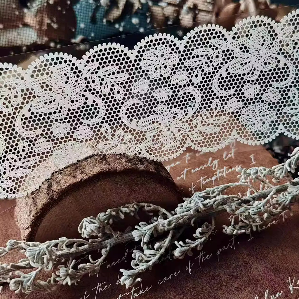 Black & White Lace Background PET Tape | Wide Journaling Ephemera Tape