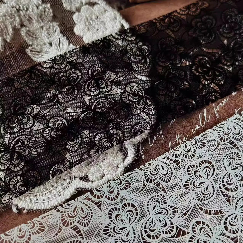 Black & White Lace Background PET Tape | Wide Journaling Ephemera Tape