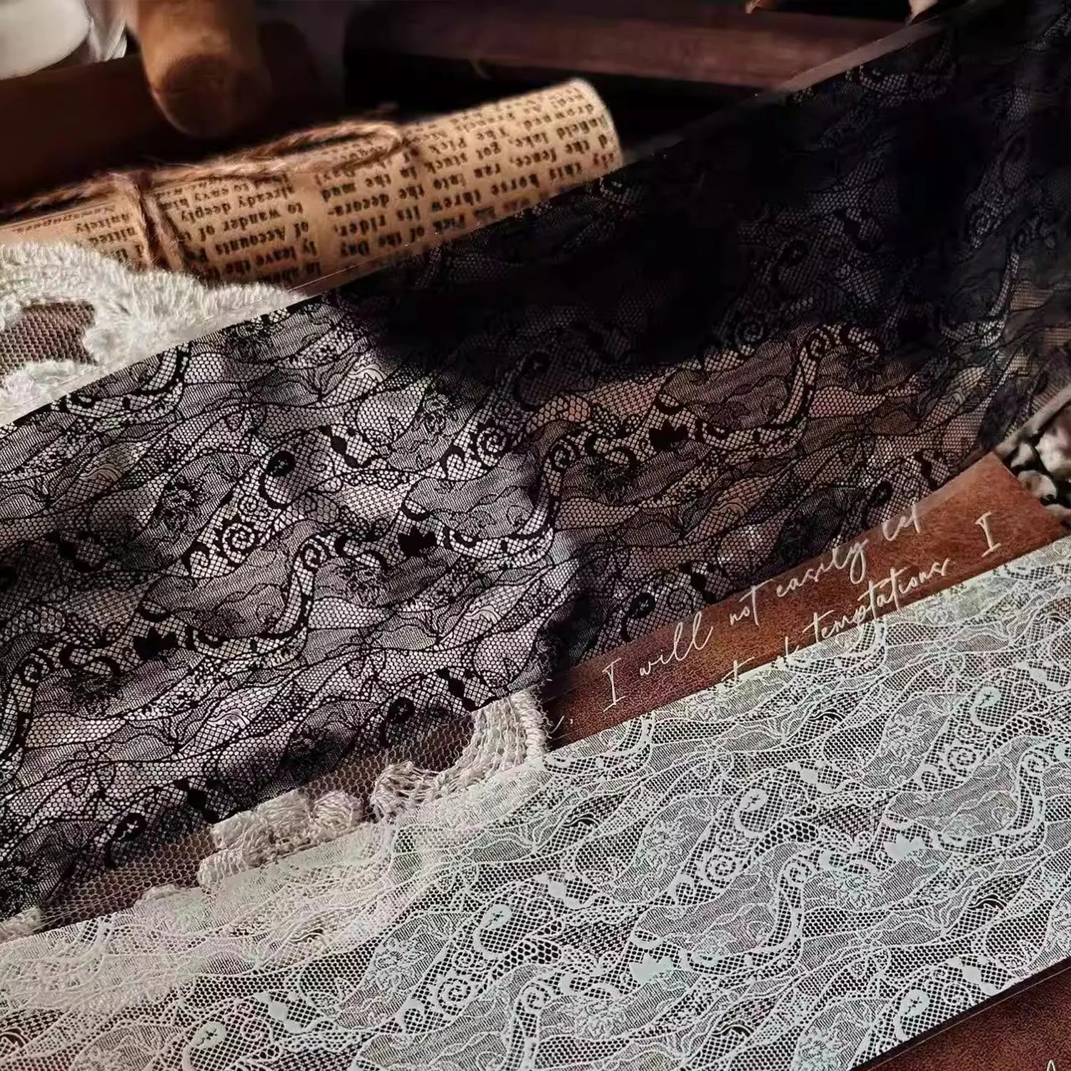 Black & White Lace Background PET Tape | Wide Journaling Ephemera Tape