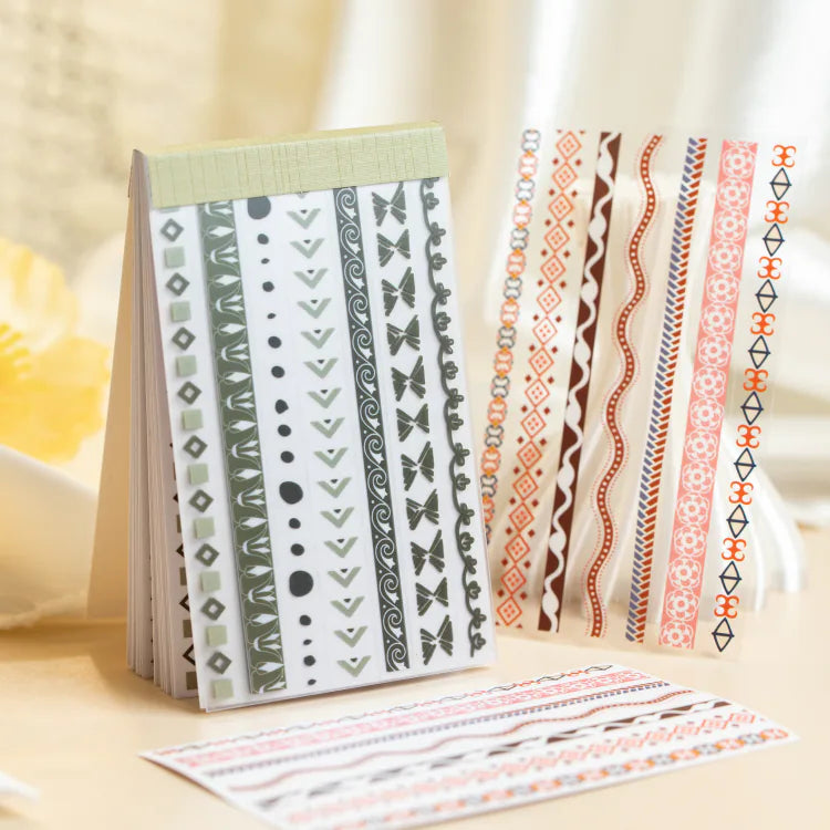 Boho Texture Border Sticker Book | PET & Washi Journaling Ephemera