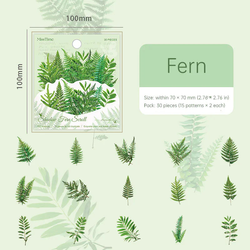 Autocollants PET découpés à l'emporte-pièce à motifs botaniques | Éphémères pour journaling floral et végétal