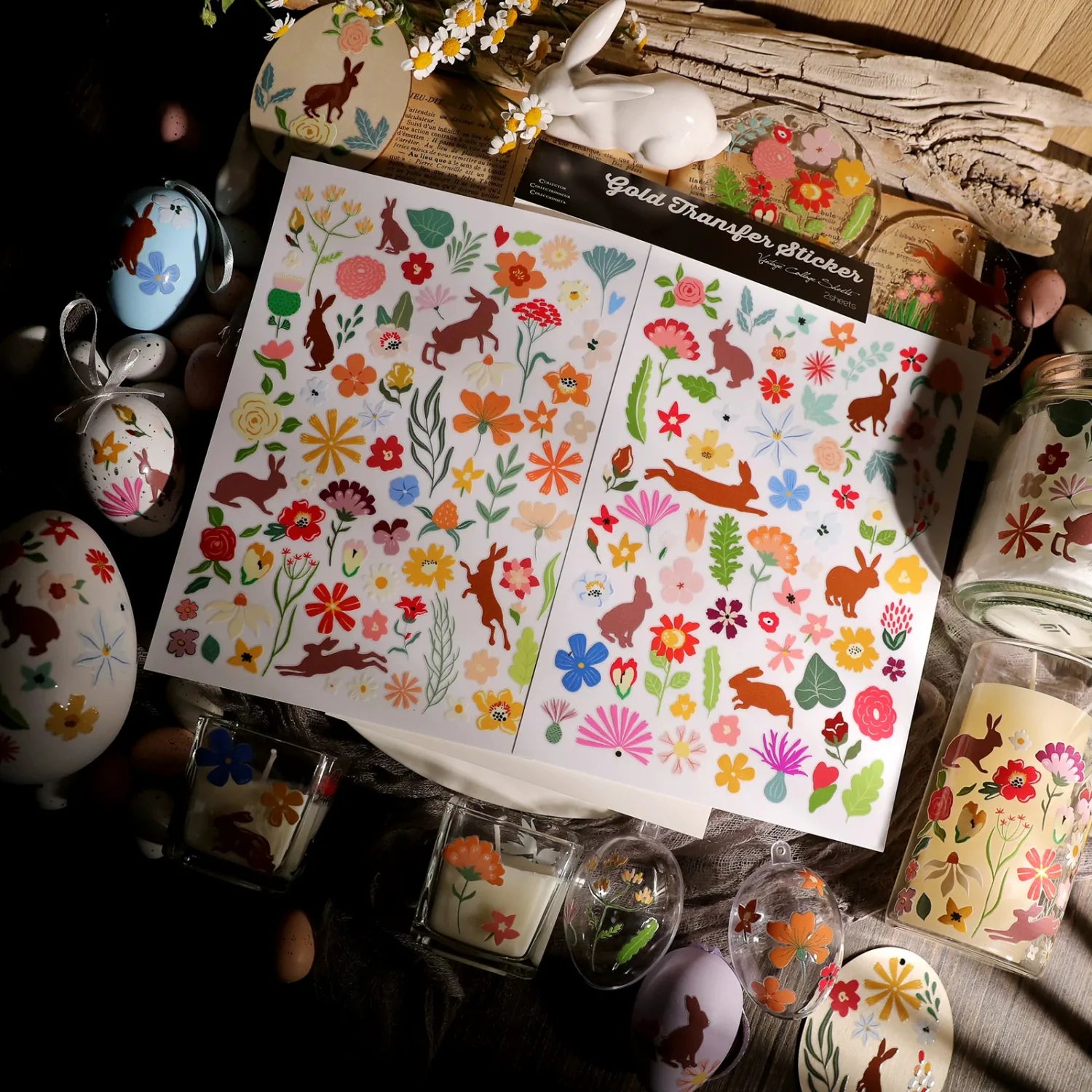 Bunny Floral Transfer Stickers