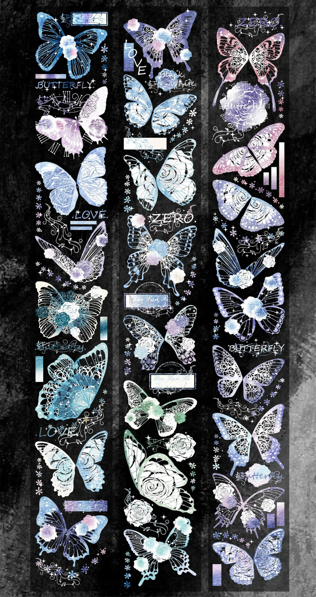 Butterfly Crystal Ink Journaling Tape | Black & White / Shell Iridescent