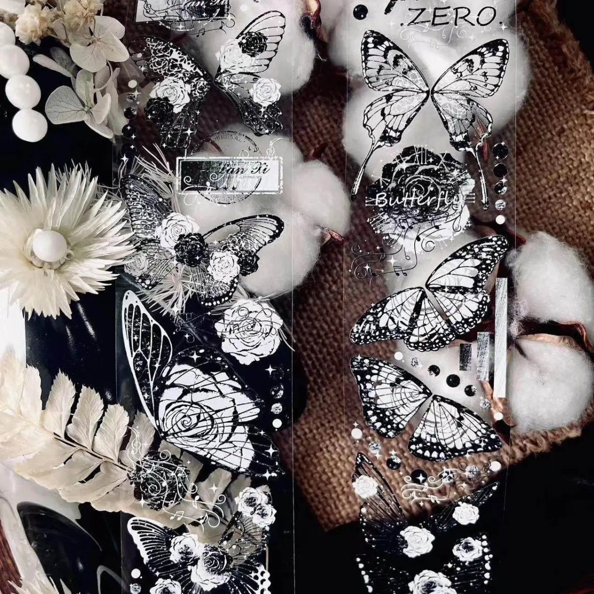 Butterfly Crystal Ink Journaling Tape | Black & White / Shell Iridescent