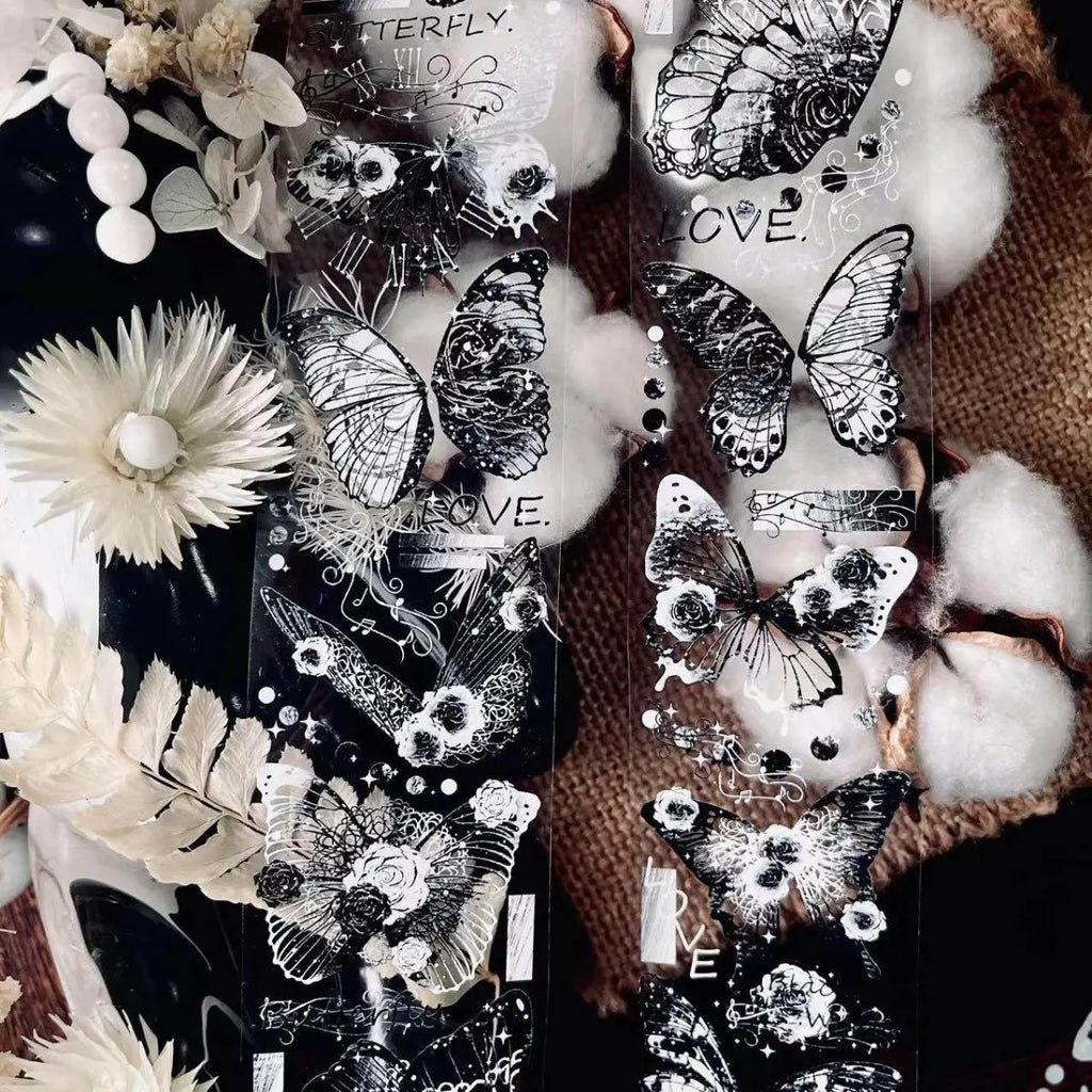Butterfly Crystal Ink Journaling Tape | Black & White / Shell Iridescent