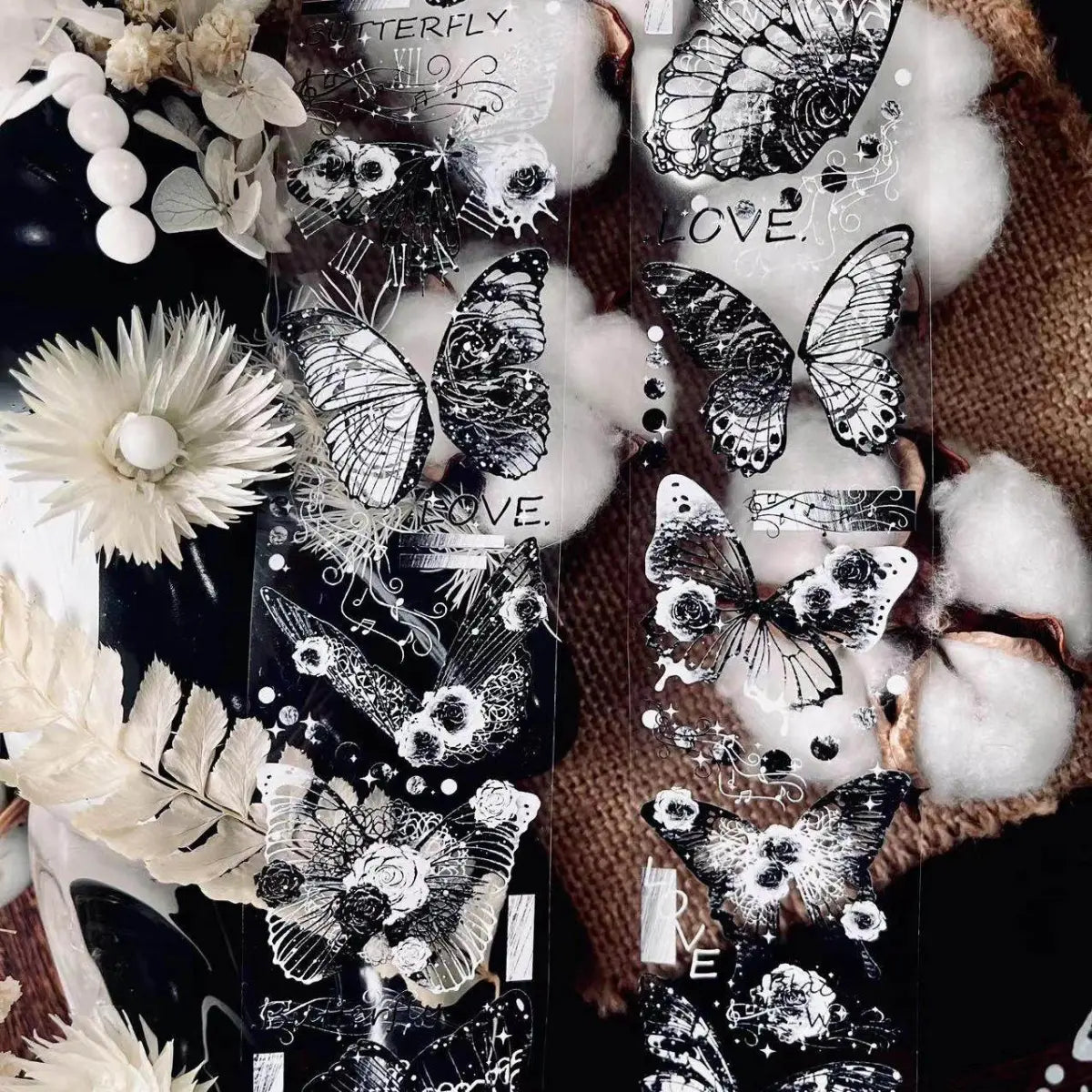 Butterfly Crystal Ink Journaling Tape | Black & White / Shell Iridescent