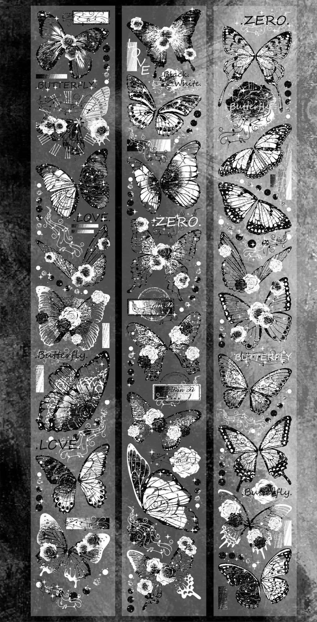 Butterfly Crystal Ink Journaling Tape | Black & White / Shell Iridescent