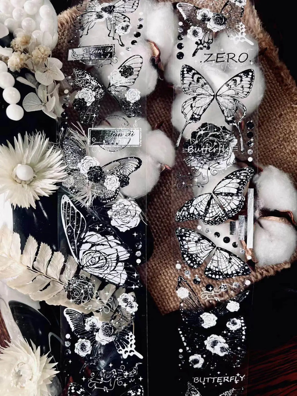 Butterfly Crystal Ink Journaling Tape | Black & White / Shell Iridescent