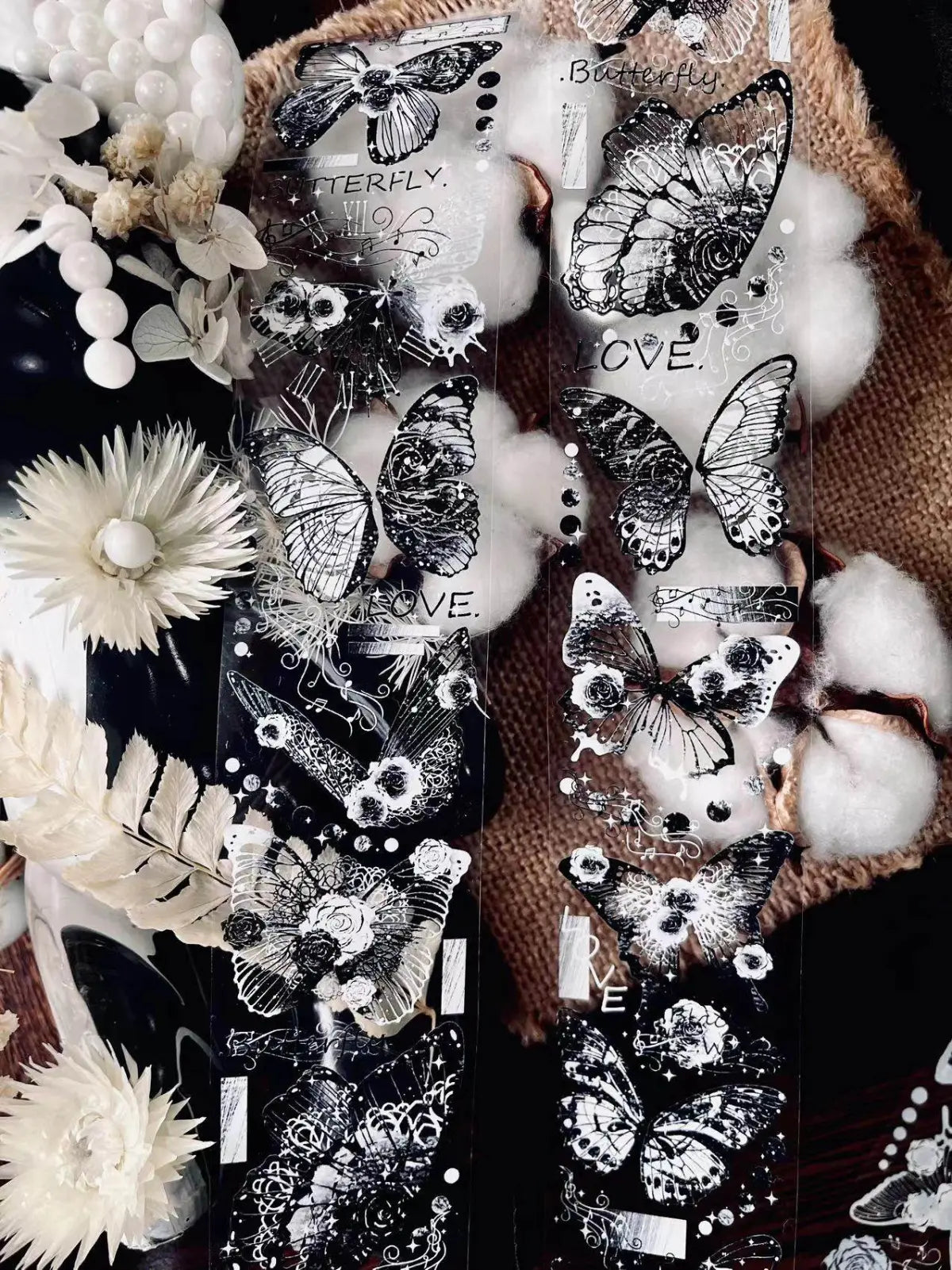 Butterfly Crystal Ink Journaling Tape | Black & White / Shell Iridescent