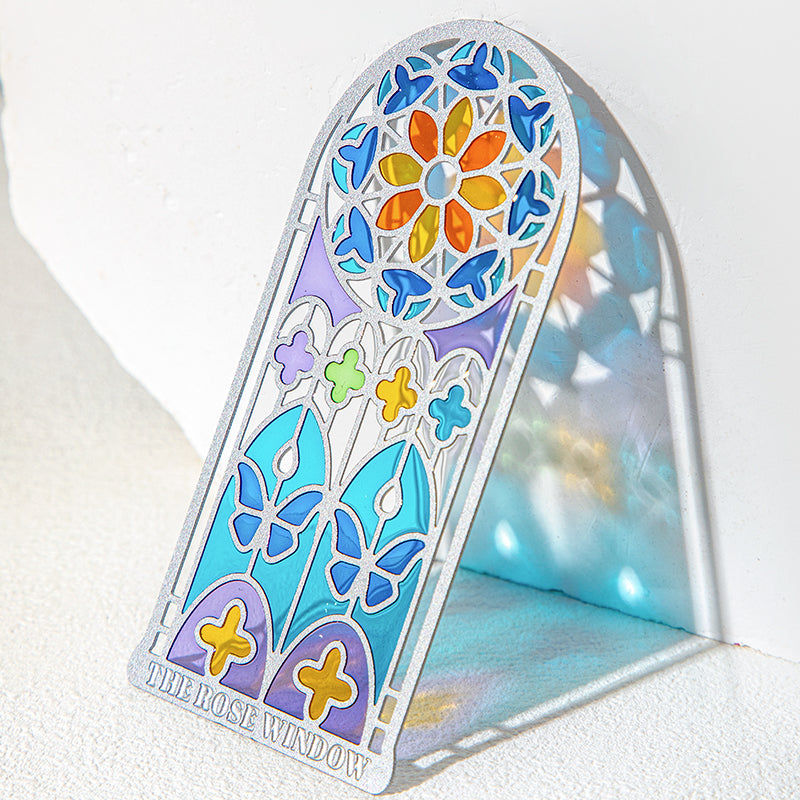 Klares Metall-Lesezeichen – Inspiriert vom Blumenfenster aus Buntglas