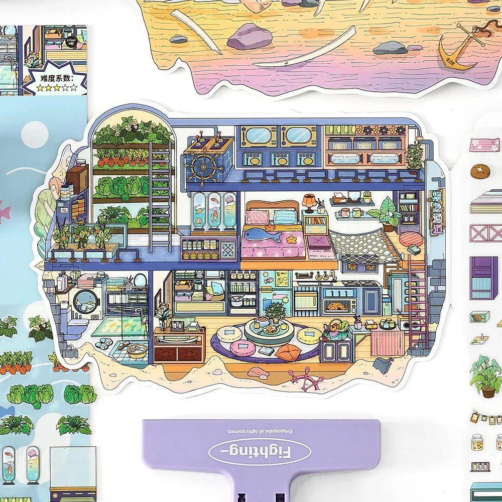 Autocollants Scène Chalet de Grotte – Cartes de Journal Pliables à Thème