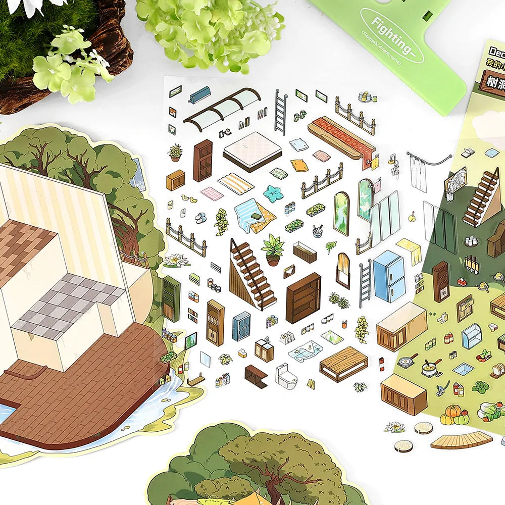 Autocollants Scène Chalet de Grotte – Cartes de Journal Pliables à Thème