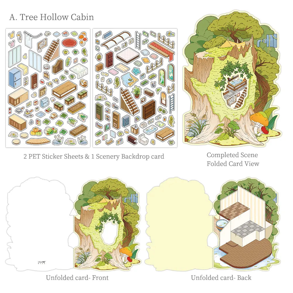 Autocollants Scène Chalet de Grotte – Cartes de Journal Pliables à Thème