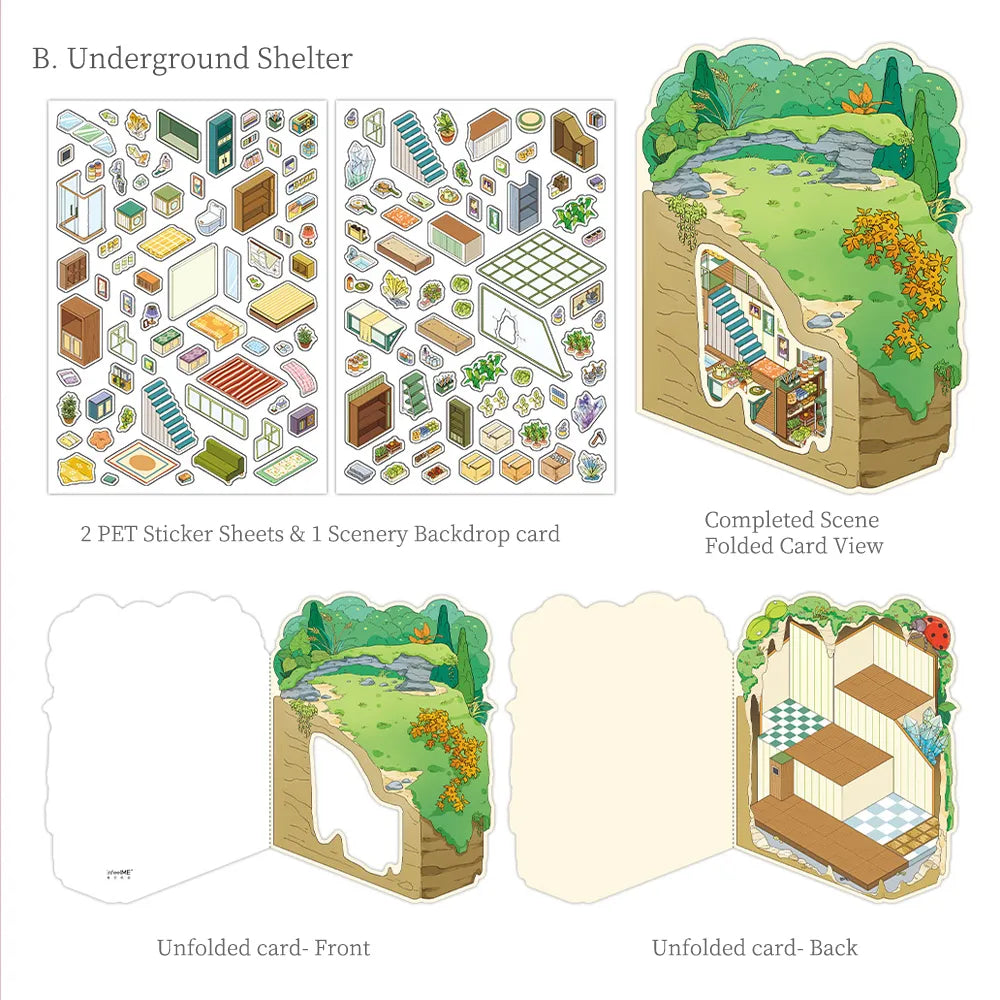 Autocollants Scène Chalet de Grotte – Cartes de Journal Pliables à Thème