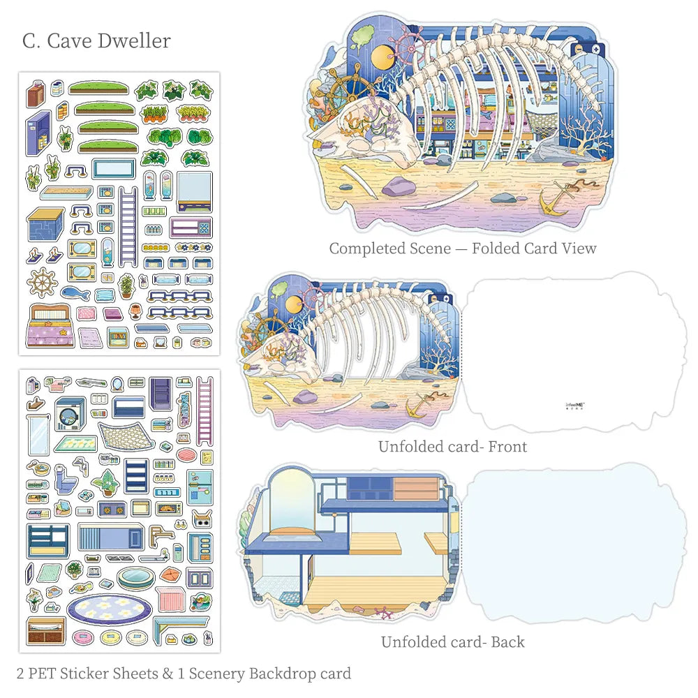 Autocollants Scène Chalet de Grotte – Cartes de Journal Pliables à Thème