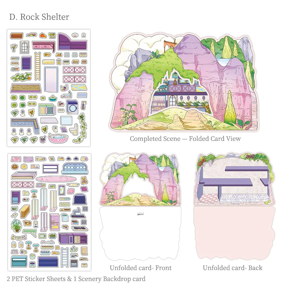 Autocollants Scène Chalet de Grotte – Cartes de Journal Pliables à Thème