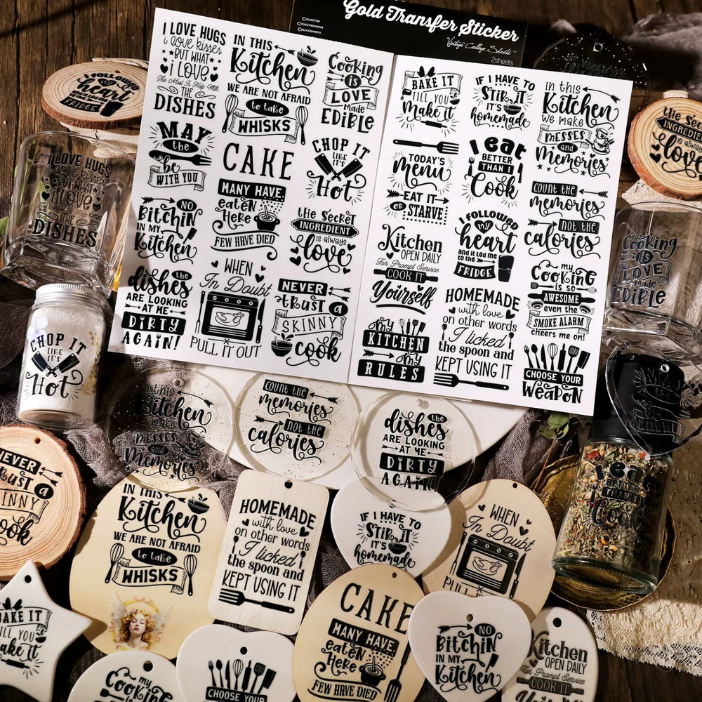 Chic Kitchen & Spice Jar Quote Crystal Transfer Stickers