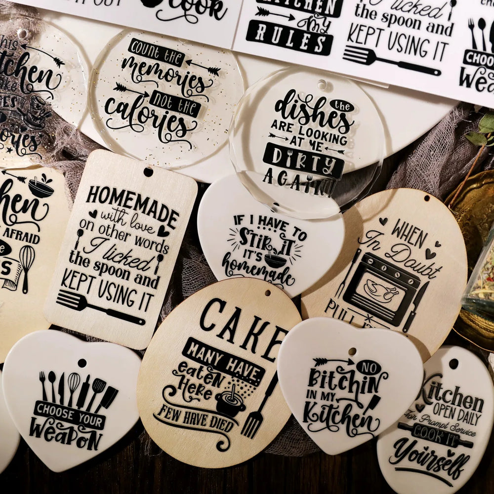 Chic Kitchen & Spice Jar Quote Crystal Transfer Stickers