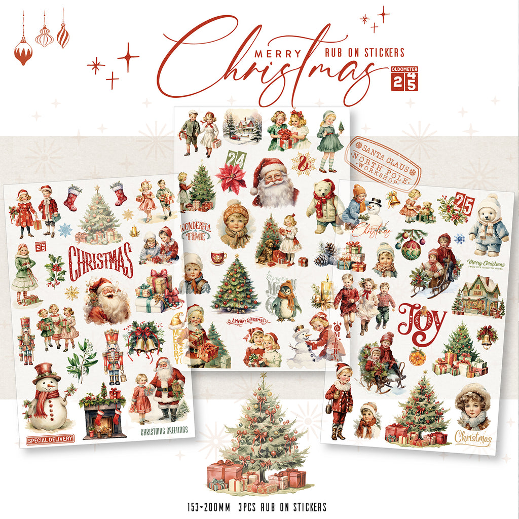 Vintage Weihnachtsaufkleber zum Aufreiben, Weihnachtsmann-Transferaufkleber