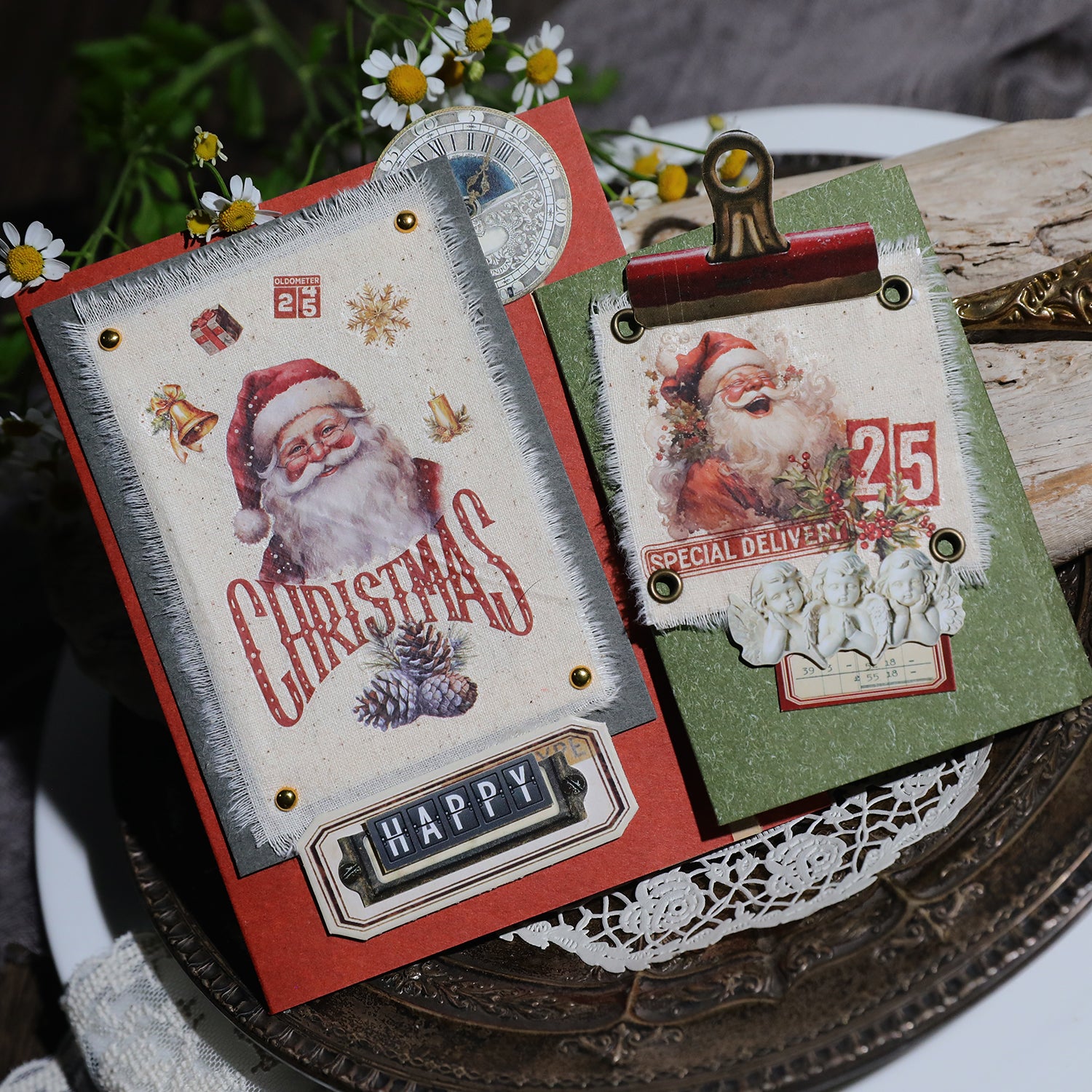 Vintage Weihnachtsaufkleber zum Aufreiben, Weihnachtsmann-Transferaufkleber