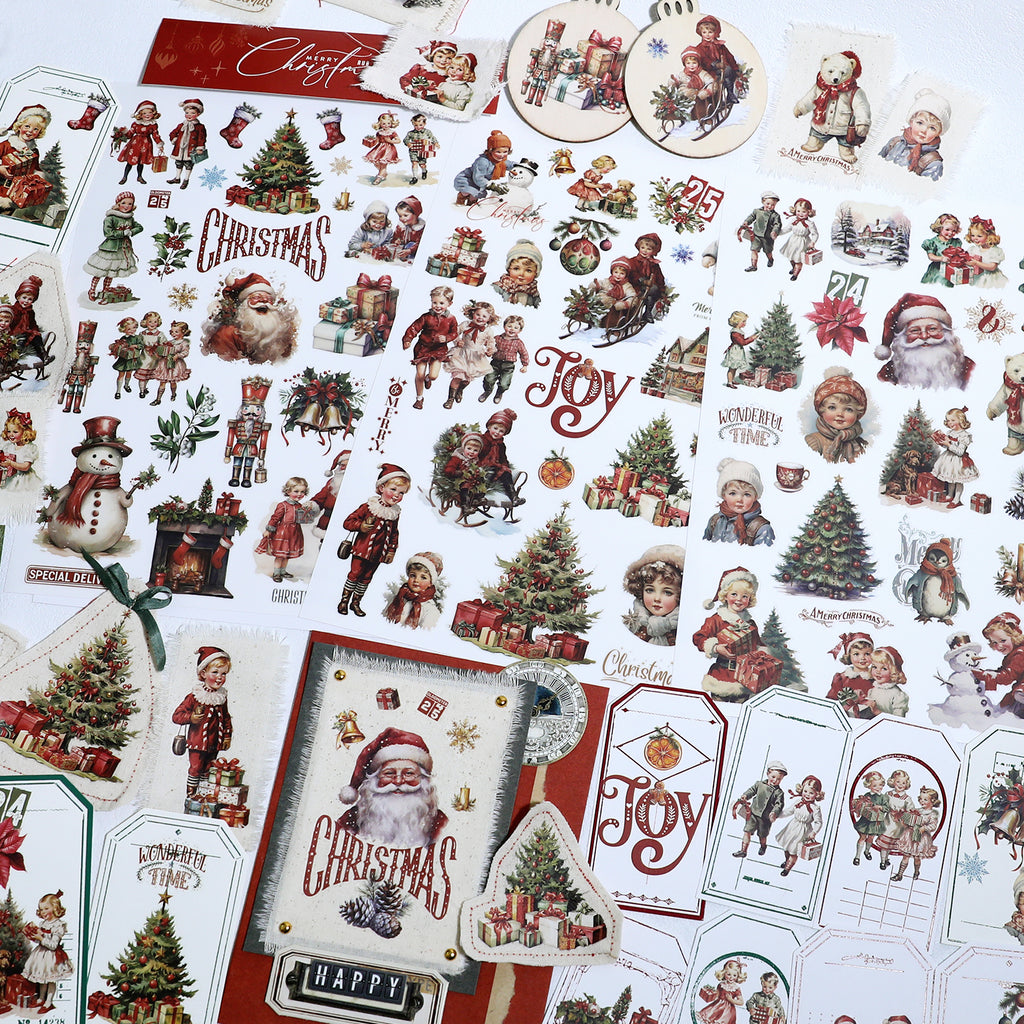 Vintage Weihnachtsaufkleber zum Aufreiben, Weihnachtsmann-Transferaufkleber