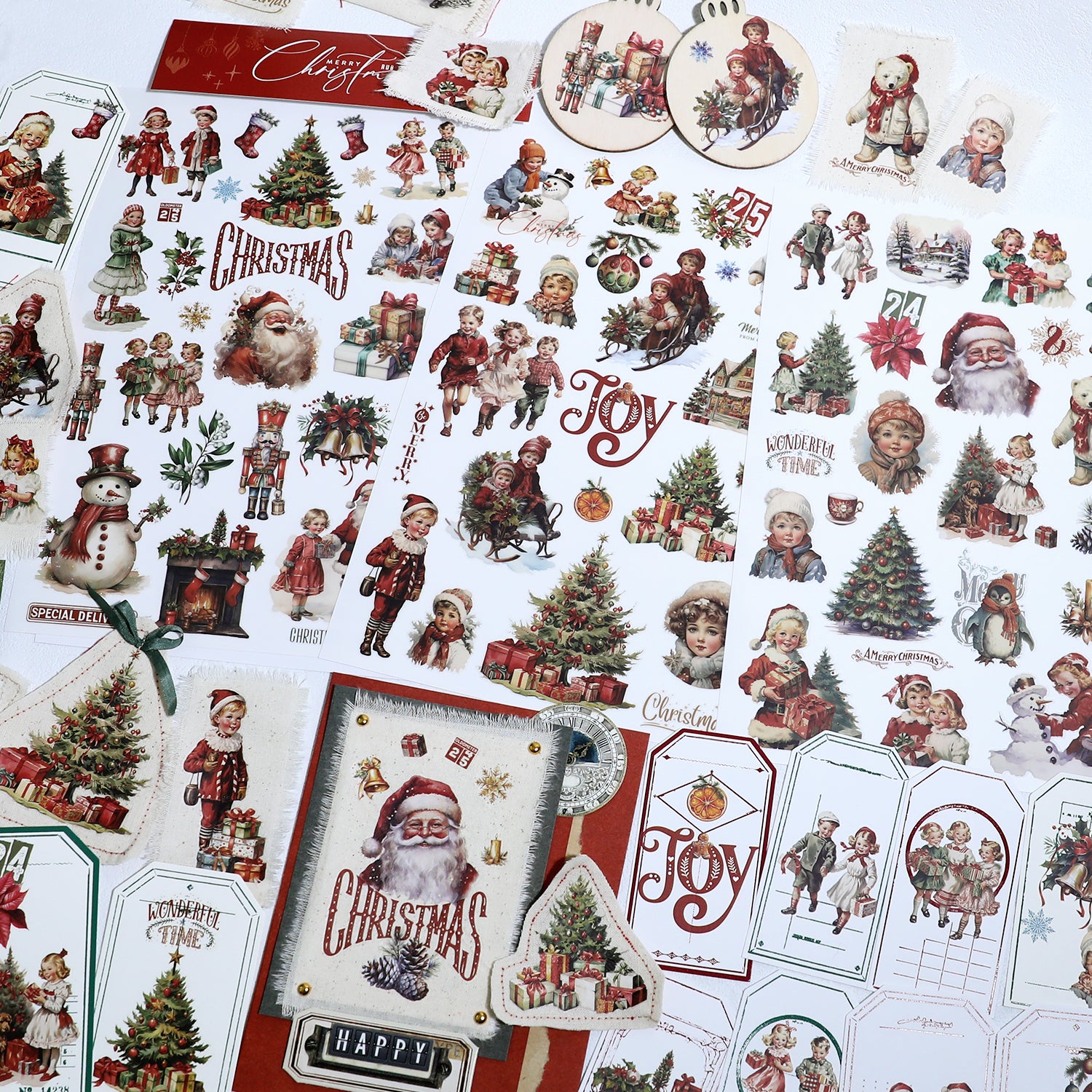 Vintage Weihnachtsaufkleber zum Aufreiben, Weihnachtsmann-Transferaufkleber