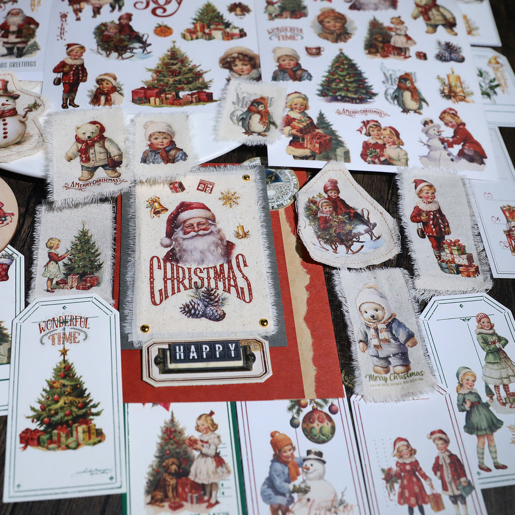Vintage Weihnachtsaufkleber zum Aufreiben, Weihnachtsmann-Transferaufkleber