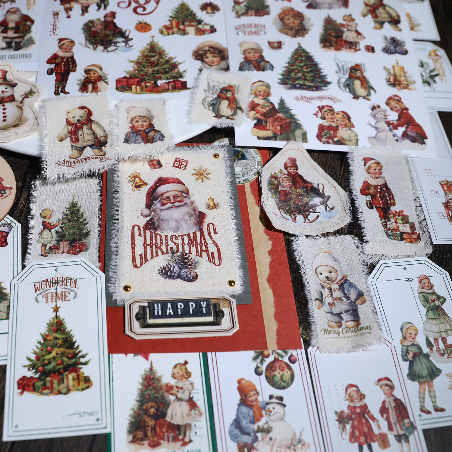 Vintage Weihnachtsaufkleber zum Aufreiben, Weihnachtsmann-Transferaufkleber