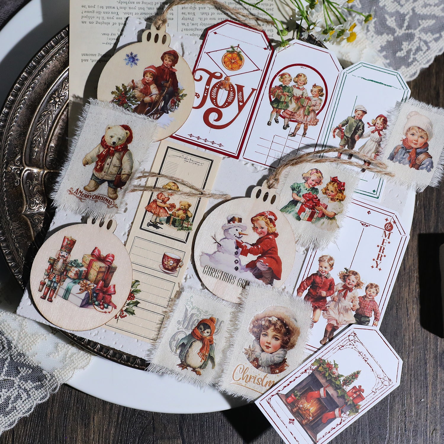 Vintage Weihnachtsaufkleber zum Aufreiben, Weihnachtsmann-Transferaufkleber