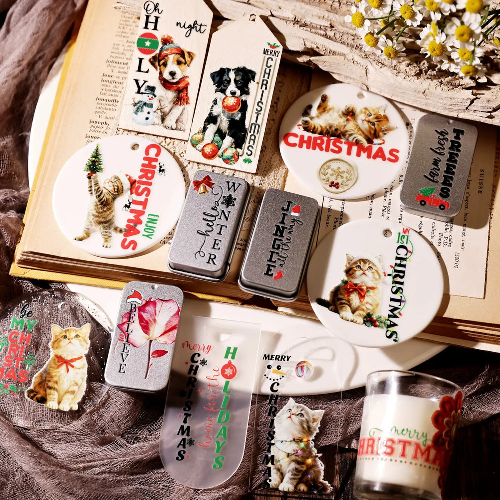 Christmas UV DTF Transfer Stickers Waterproof Holiday Words