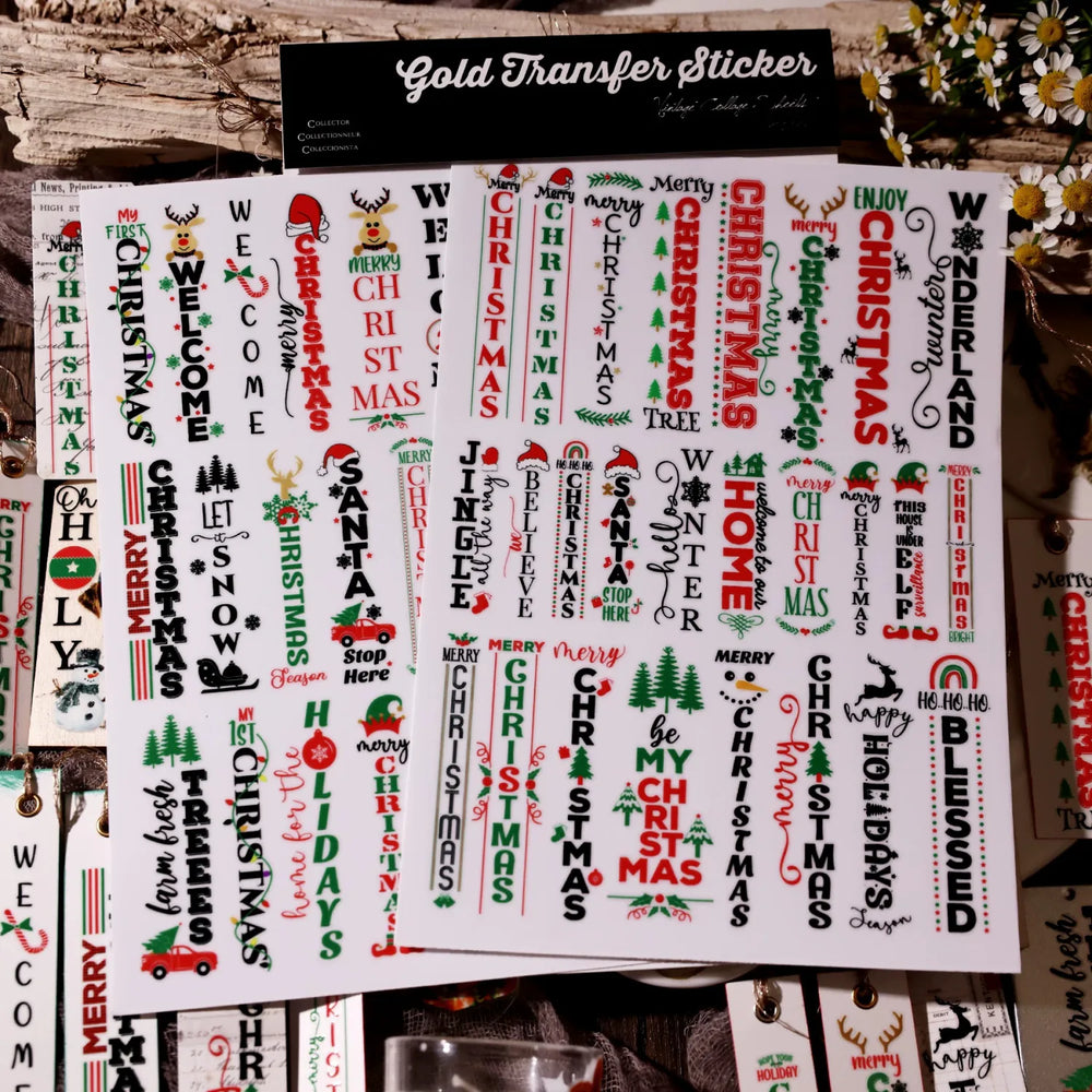 Christmas UV DTF Transfer Stickers Waterproof Holiday Words