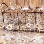 Klarer transparenter Flaschenaufkleber Daisy Rose gepresste Blume