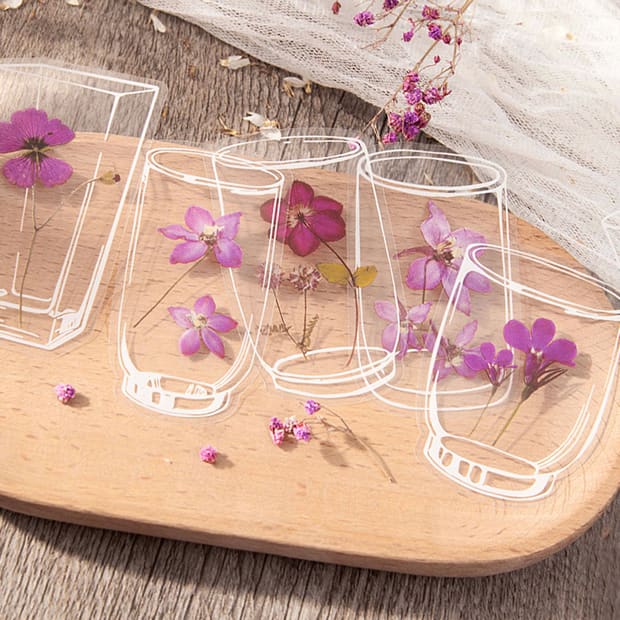 Clear Transparent Bottle Sticker Daisy Rose Pressed Flower