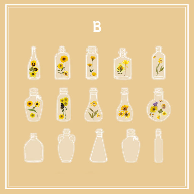 Clear Transparent Bottle Sticker Daisy Rose Pressed Flower