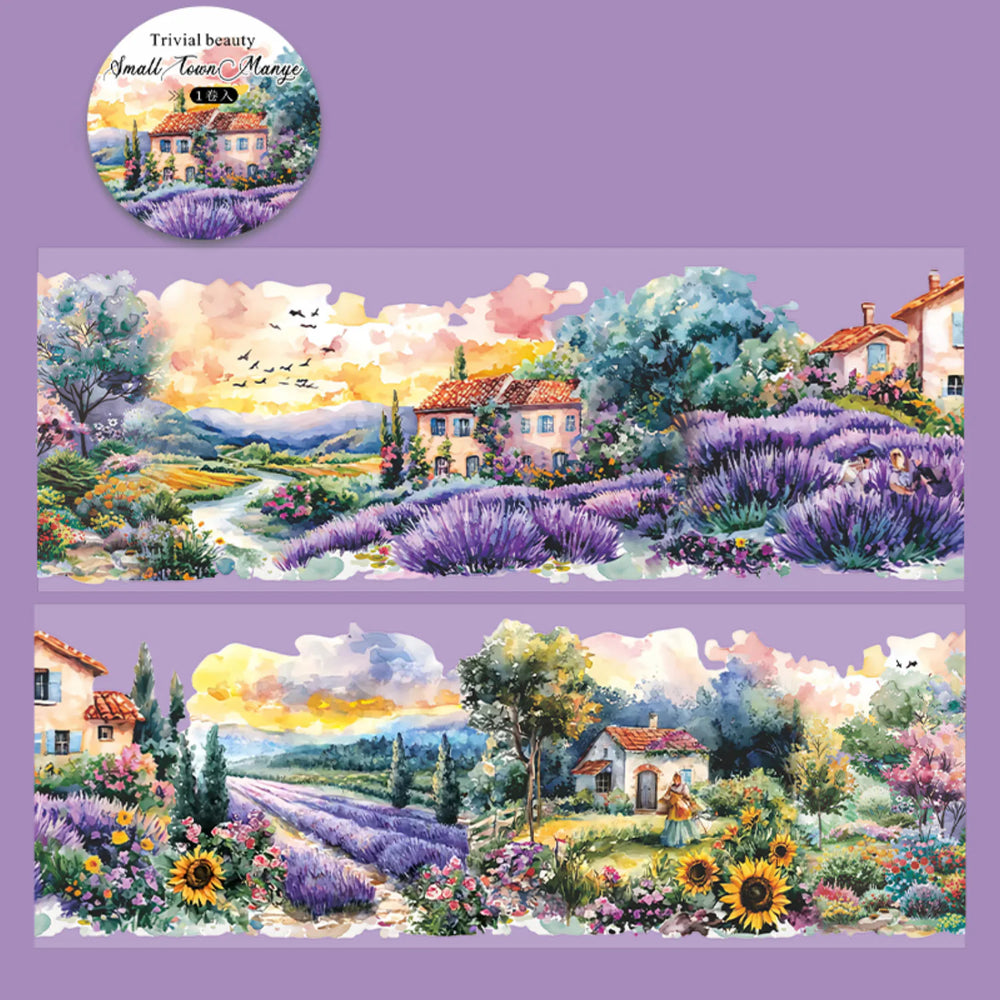 Colorful Cottage Landscape PET Tape | Countryside Flowers & Houses