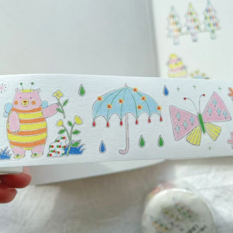 ゆるかわ手描き風 和紙テープステッカー